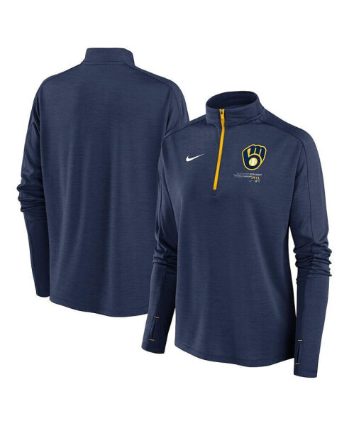 Women's Navy Milwaukee Brewers Pacer Quarter-Zip Top