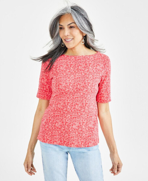 Women's Printed Boat-Neck Elbow-Sleeve Top, Regular & Petite, Created for Macy's