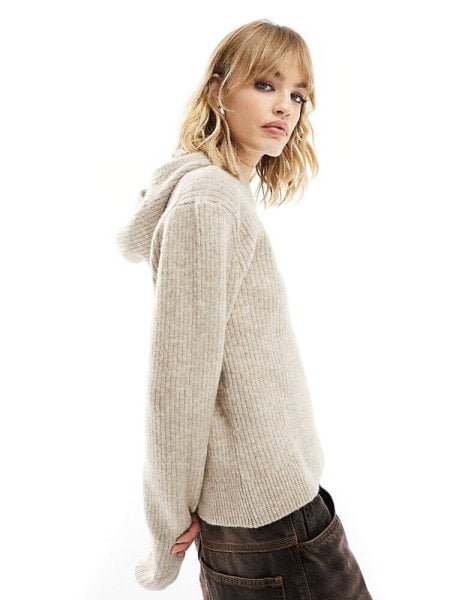 Weekday Zuri knitted hoodie in beige