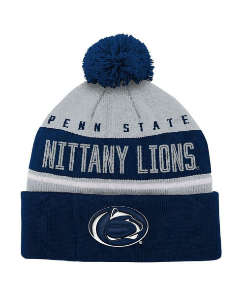Youth Boys Navy Penn State Nittany Lions Redzone Jacquard Cuffed Knit Hat with Pom