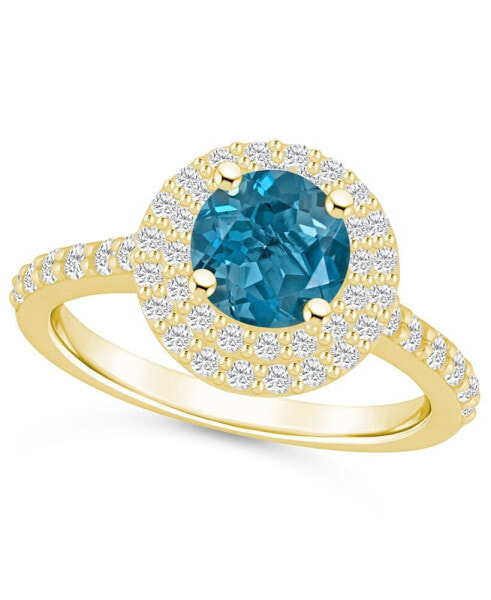 London Blue Topaz and Diamond Accent Halo Ring in 14K Yellow Gold