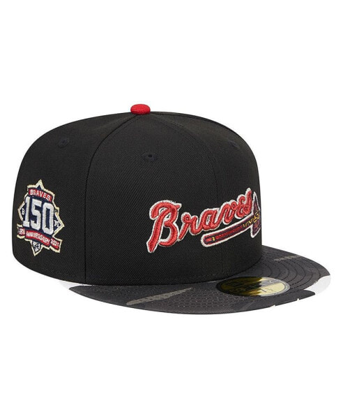 Бейсболка мужская New Era Atlanta Braves черная с металлическим камуфляжем 59FIFTY