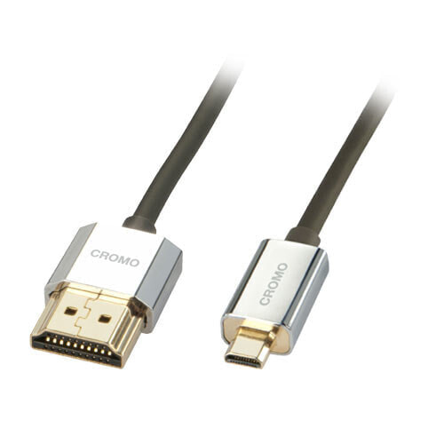 Lindy CROMO Slim HDMI High Speed A/DCable - 0,5m - 0.5 m - HDMI Type A (Standard) - HDMI Type D (Micro) - Black - Silver