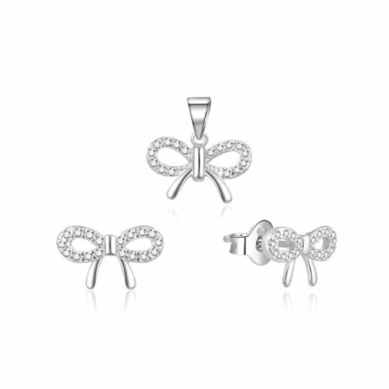 Gentle silver jewelry set Bows S0000259 (pendant, earrings)