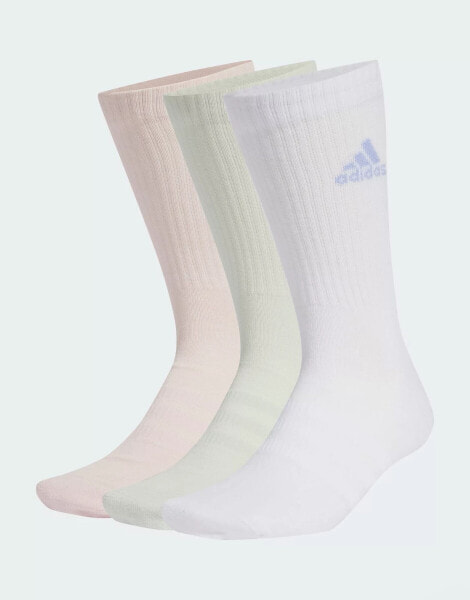 adidas Performance cushioned 3 pack crew socks in white