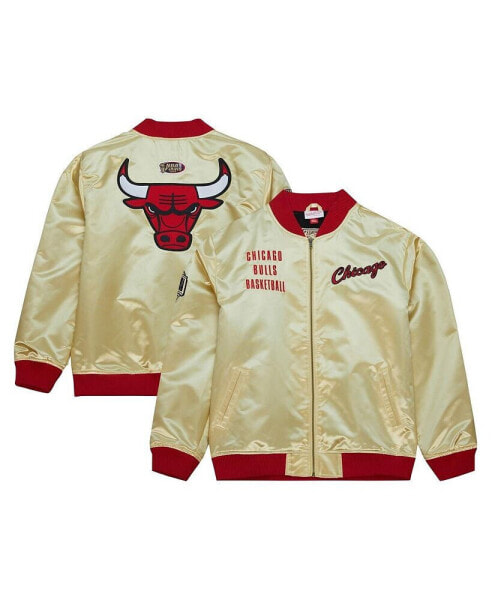 Men's Gold Distressed Chicago Bulls Team OG 2.0 Vintage-Like Logo Satin Full-Zip Jacket