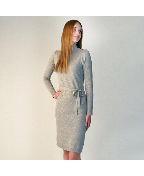 Women's Mock Neck Sweater Dress with Button Detail