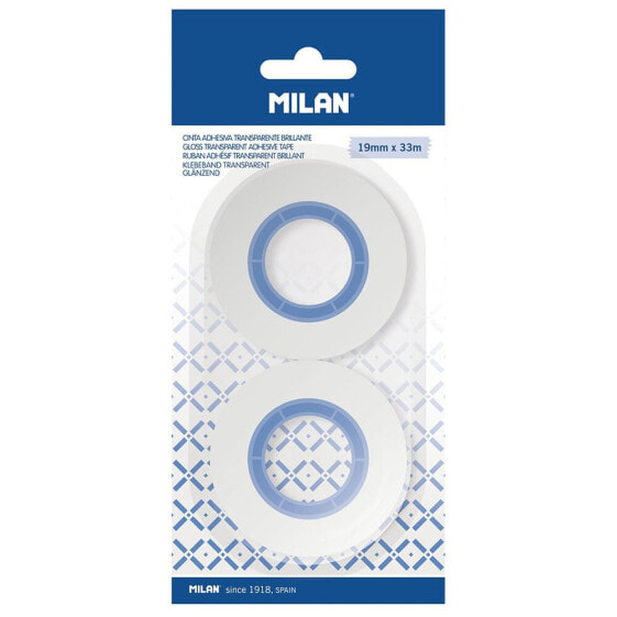 MILAN Blister Pack 2 Shiny Transparent Adhesive Tapes 19x33 m