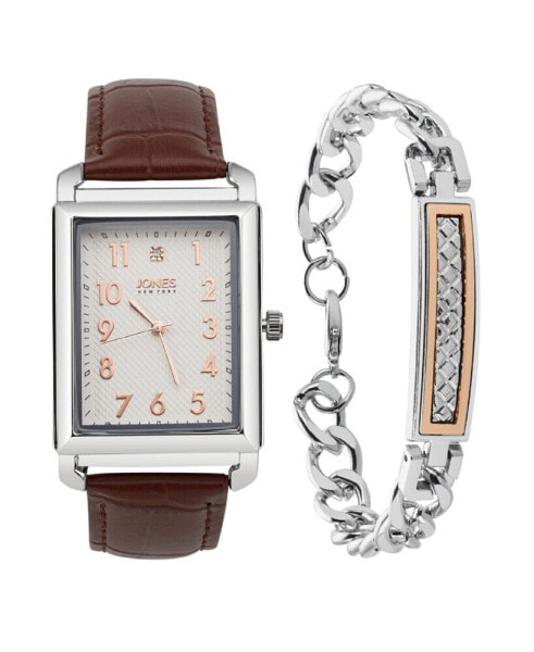 Часы и аксессуары Jones New York мужские наручные кожаный ремешок с крокодиловой текстурой 33 мм в комплекте с браслетом