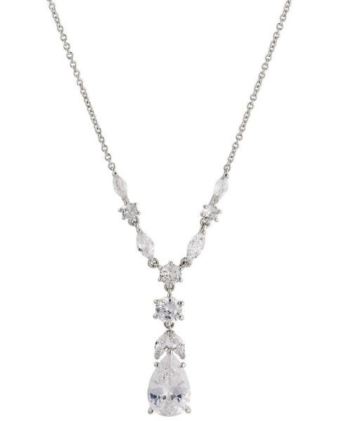 Rhodium-Plated Pear-Shape Cubic Zirconia Lariat Necklace, 16" + 2" extender, Created for Macy's