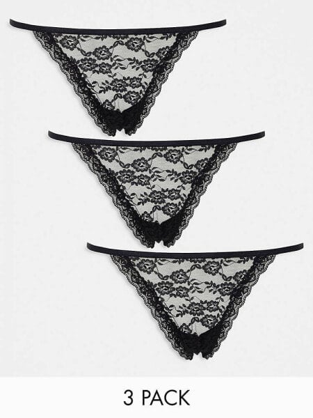 Lindex Jennianne 3 pack lace tanga thong in black