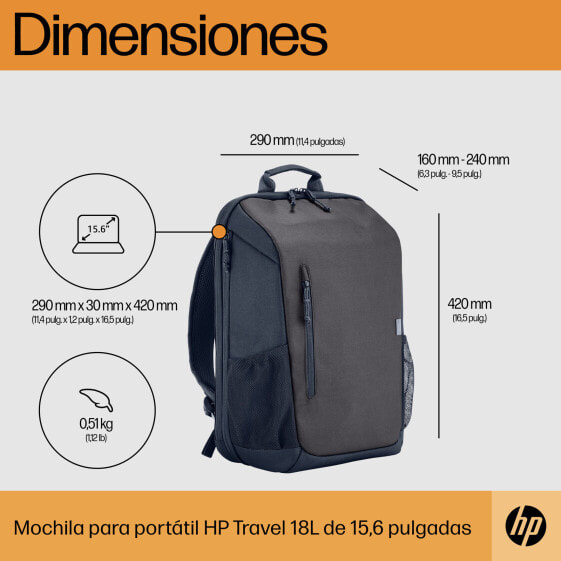 HP Travel 18 Liter 15.6 Iron Grey Laptop Backpack - 39.6 cm (15.6") - Polyester