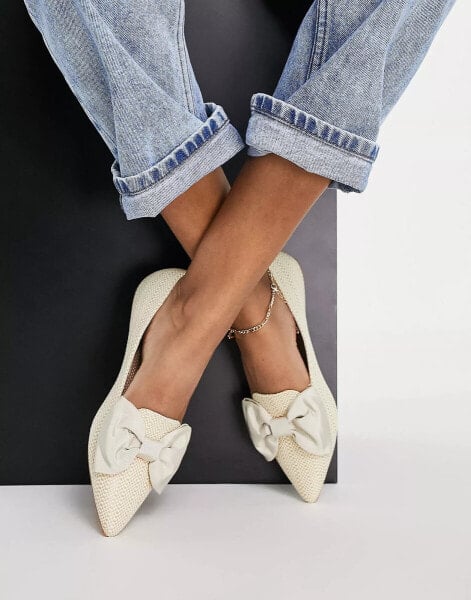 ASOS DESIGN Lake bow pointed ballet flats in natural raffia