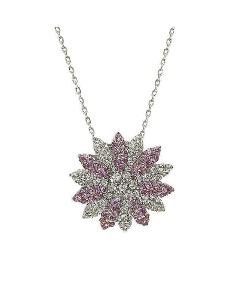 Pink Sapphire & Lab-Grown White Sapphire Flower Pendant Necklace in Sterling Silver by Suzy Levian