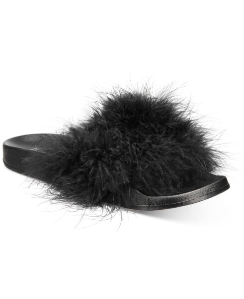 Women's Marabou Pool Slides, Created for Macy's