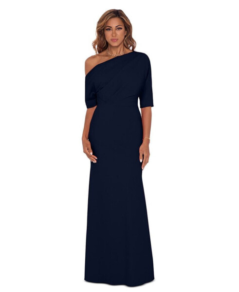 Petite Asymmetric Elbow-Sleeve Gown