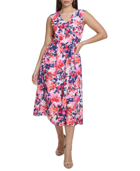 Women's Floral-Print V-Neck A-Line Dress