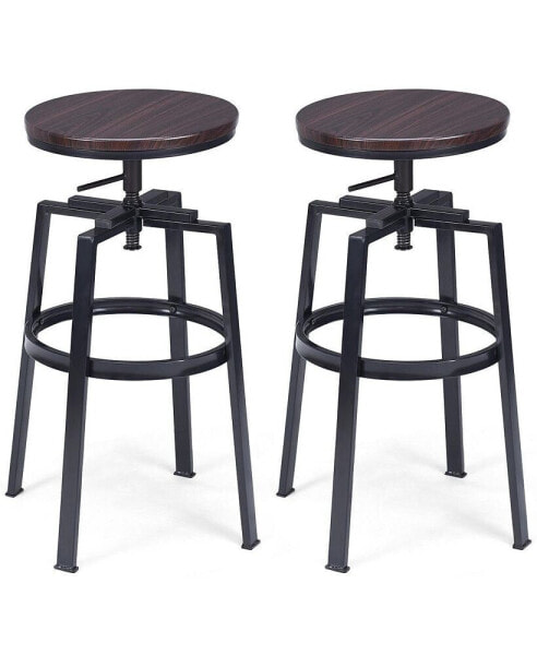 Set of 2 Vintage Bar Stool Adjustable Wood Metal Chairs