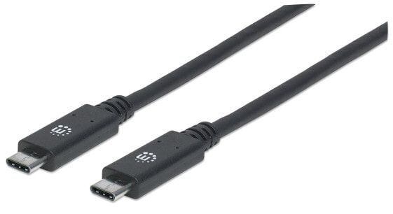 Manhattan USB-C to USB-C Cable - 1m - Male to Male - Black - 10 Gbps (USB 3.2 Gen2 aka USB 3.1) - 5A (super fast charging) - Equivalent to USB31C5C1M - SuperSpeed+ USB - Lifetime Warranty - Polybag - 1 m - USB C - USB C - USB 3.2 Gen 2 (3.1 Gen 2) - 10000 Mbit/s -