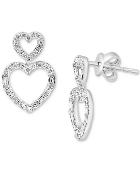 EFFY® Diamond Round & Baguette Open Heart Drop Earrings (3/8 ct. t.w.) in 14k White Gold