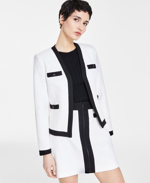 Women's Open Front Colorblock Tweed Blazer