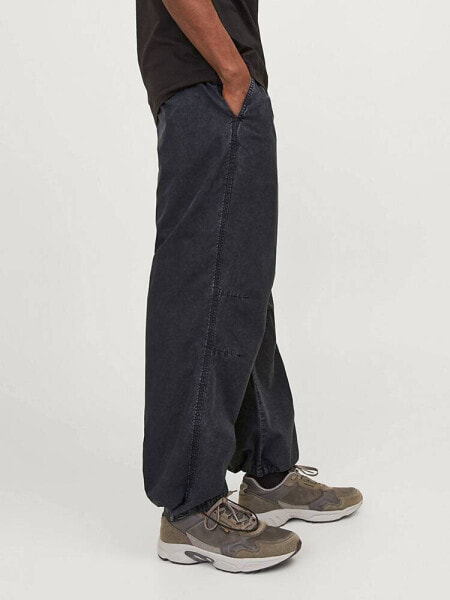 Jack & Jones loose fit parachute trouser in washed black