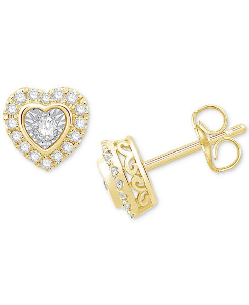 Diamond Heart Halo Filigree Stud Earrings (1/3 ct. t.w.) in 10k Two-Tone Gold