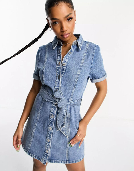 Stradivarius denim shirt dress in light blue