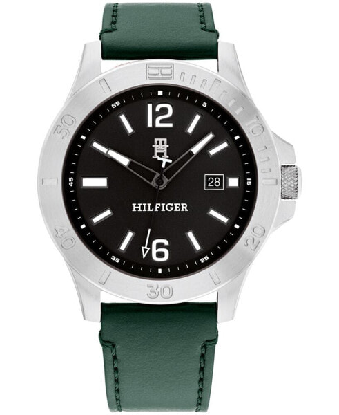 Men's Quartz Green Leather Strap Watch 46mm