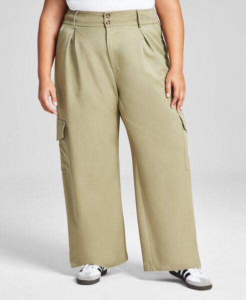 Trendy Plus Size Wide-Leg Pleated Cargo Pants