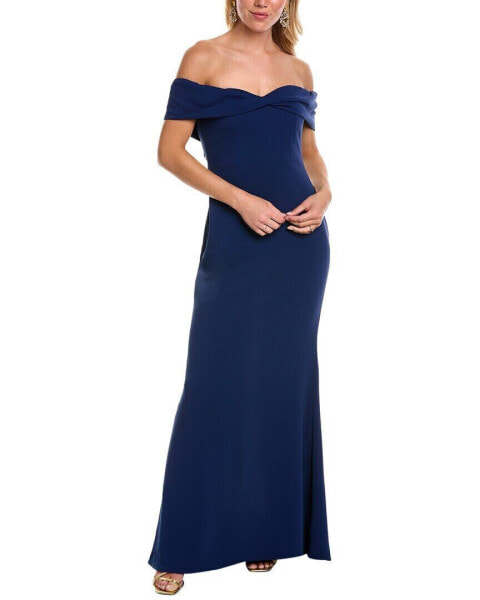 Платье вечернее Badgley Mischka Twist Off-the-Shoulder синее 0