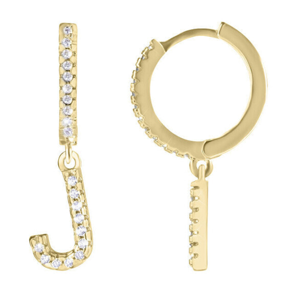 Round gold-plated single earrings "J" with zircons