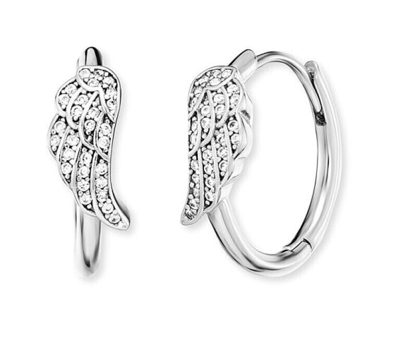 Silver hoop earrings Angel wings with zircons ERE-LILWIN-ZICR