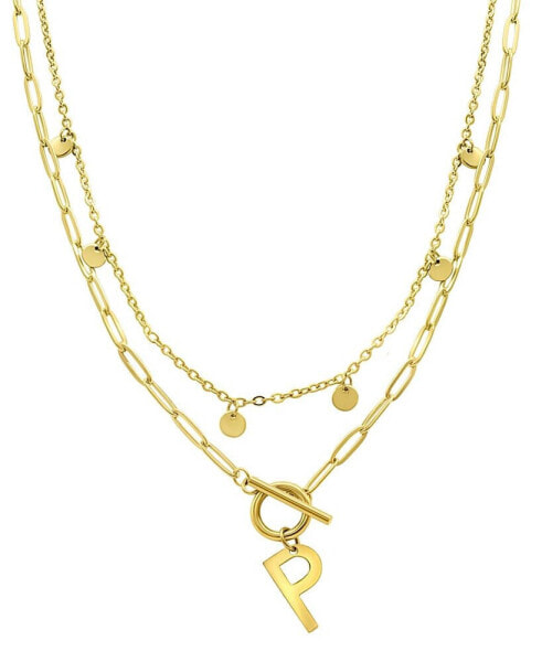 Tarnish Resistant 14K Gold-Plated Confetti and Paperclip Layered Initial Toggle Necklace