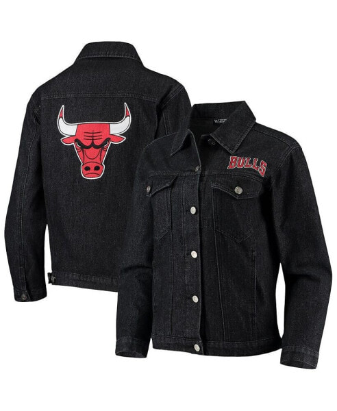 Women's Black Chicago Bulls Patch Denim Button-Up Jacket