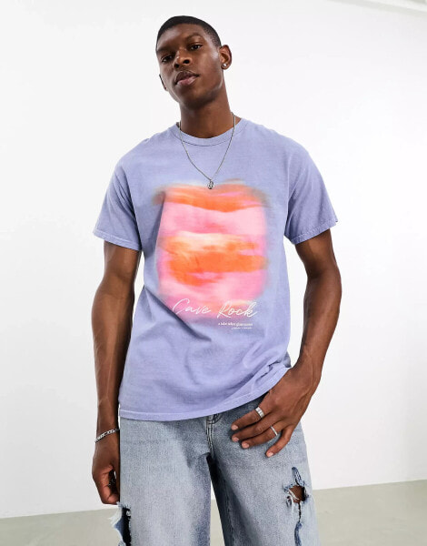 River Island washed sunset t-shirt in light blue