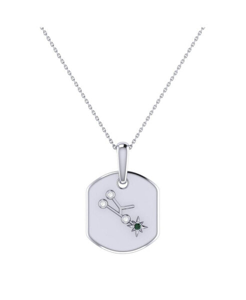 LuvMyJewelry taurus Bull Design Sterling Silver Emerald Stone Natural Diamond Tag Pendant Necklace