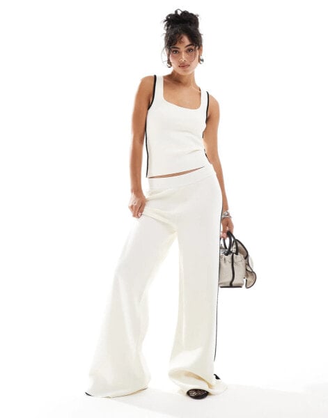 Mango side stripe knitted trouser co-ord in white