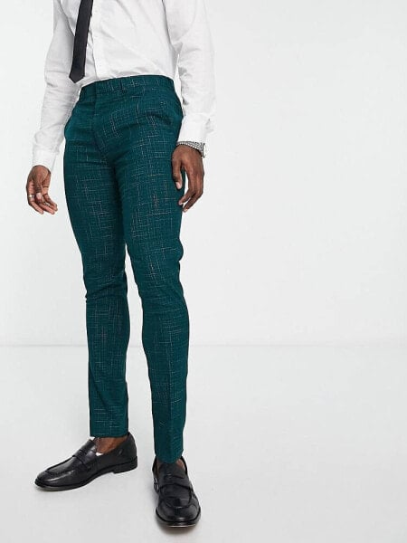 ASOS DESIGN skinny suit trousers in crosshatch in green