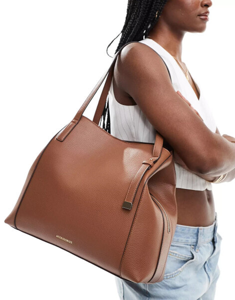 Accessorize slouchy PU tote bag in tan