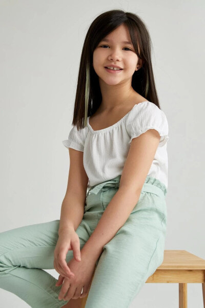 Kız Çocuk Carmen Yaka Kısa Kol Tişört U3713A621SM