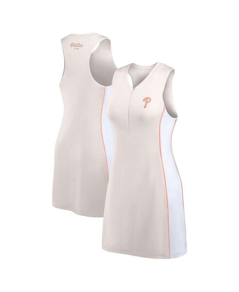 Women's Cream Philadelphia Phillies Studio Boost Athletic Half-Zip Dress