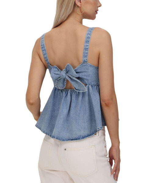 Women's Tie-Back Chambray Babydoll Top