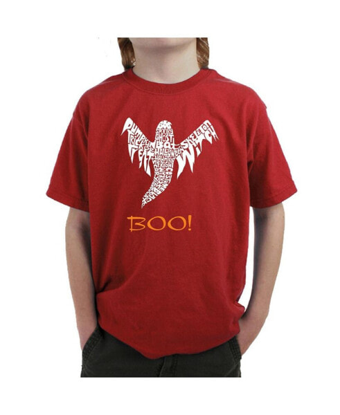 Child Halloween Ghost - Boy's Word Art T-Shirt