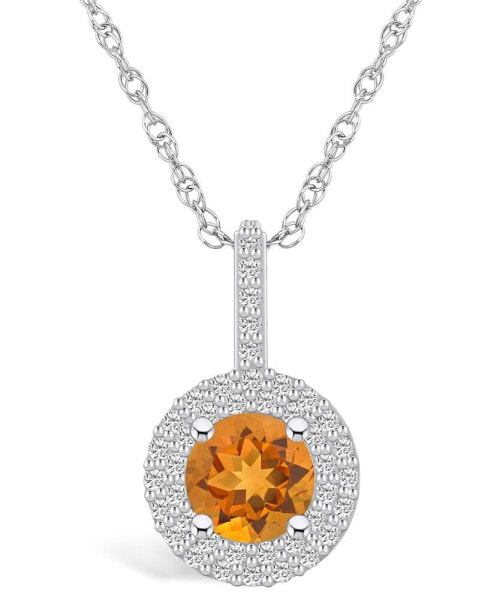 Citrine (1-1/4 Ct. T.W.) and Diamond (3/8 Ct. T.W.) Halo Pendant Necklace in 14K White Gold