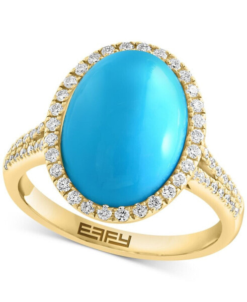 EFFY® Turquoise & Diamond (1/3 ct. t.w.) Oval Halo Ring in 14k Gold