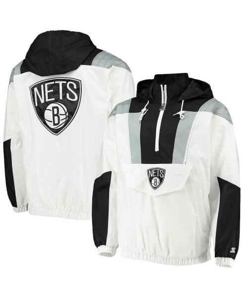 Men's White Brooklyn Nets Striker Crinkle Half-Zip Hoodie Jacket