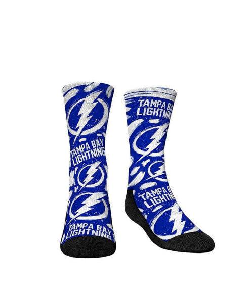 Big Boys and Girls Socks Tampa Bay Lightning Allover Logo and Paint Crew Socks