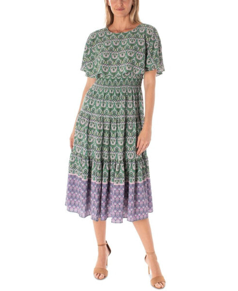 Women's Printed Tiered Fit & Flare Dress
