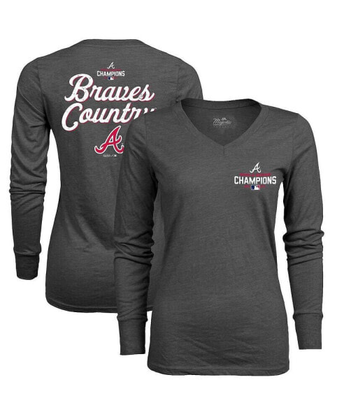 Women's Threads Charcoal Atlanta Braves 2021 World Series Champions Hometown Long Sleeve V-Neck T-shirt